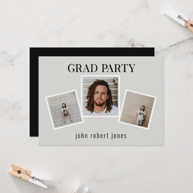 Collage Fotos Tan & Black Graduation Party Einladung (Vorderseite/Rückseite Beispiel)