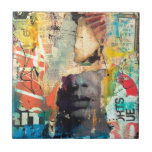 Collage Head Fliese<br><div class="desc">Collage Head von Erin Ashley. Der Graustil ist mit verschiedenen Zeitungs- und Papierschnitzereien übereinander geschichtet. | 140547GG</div>