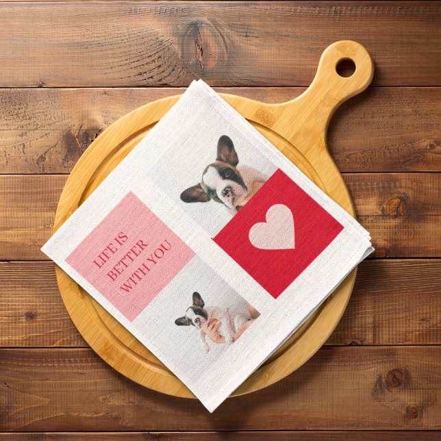 Collage Hund-Fotos | Mein Hund ist mein Valentine Geschirrtuch (Von Creator hochgeladen)