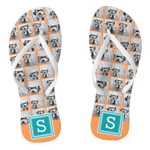 Collage mit Monogramm - Orange und Aquamarin Flip Flops