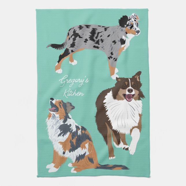 Collage of Autralian Shepherds Aussie Dogs Geschirrtuch (Vertikal)