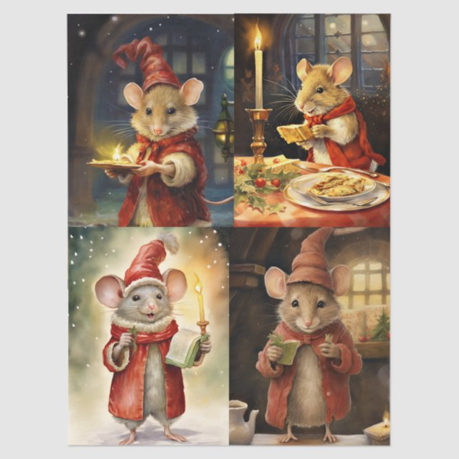 Collage of Christmas Mice for Decoupage Seidenpapier (Vorderseite)