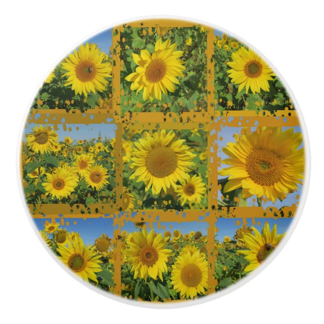 Collage of gelbe Sonnenblumen im Sommer, Keramikknauf (Vorderseite)