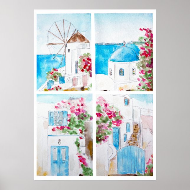 Collage of Greece Aquarell Poster (Vorne)
