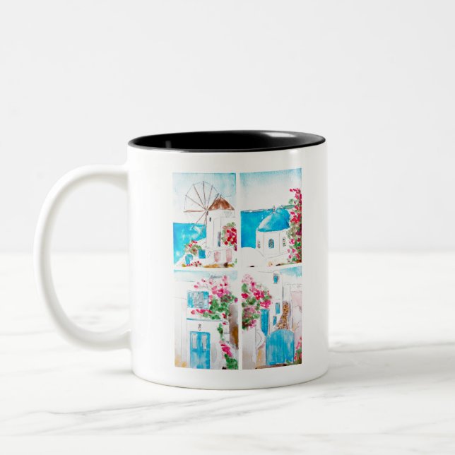 Collage of Greece Aquarell Zweifarbige Tasse (Links)