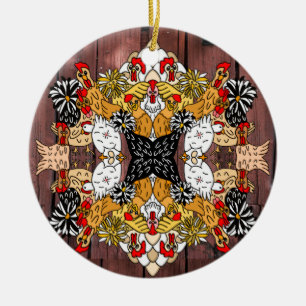 Collage of Hand Drawn Funny Chickens Keramik Ornam Ornament