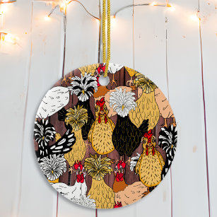 Collage of Hand Drawn Funny Chickens Keramik Ornament