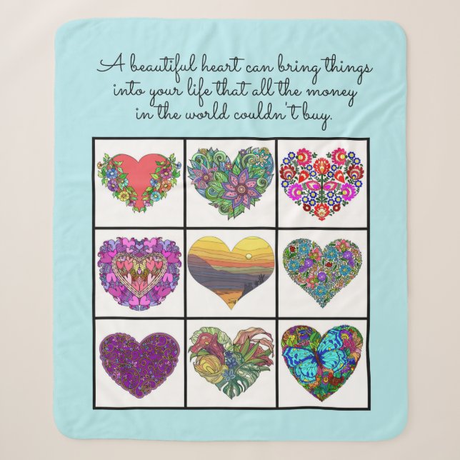 Collage of Painted Hearts (light blue), with Quote Sherpadecke (Vorderseite)