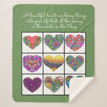 Collage of Painted Hearts (on green), with Quote