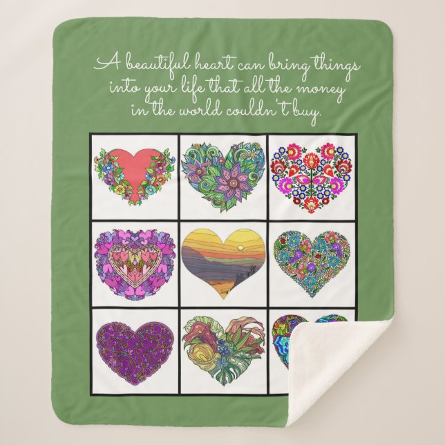 Collage of Painted Hearts (on green), with Quote Sherpadecke (Vorderseite)