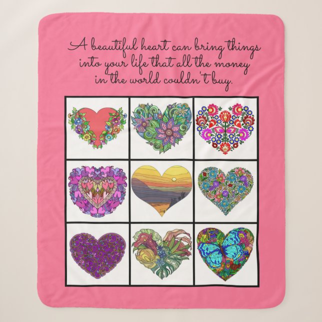 Collage of Painted Hearts (on pink), with Quote Sherpadecke (Vorderseite)