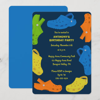 Collage of Plastic Shoes Navy Blue Birthday Party Einladung