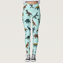 Collage of Plastic Toy Dinosaurier Mint Green Leggings