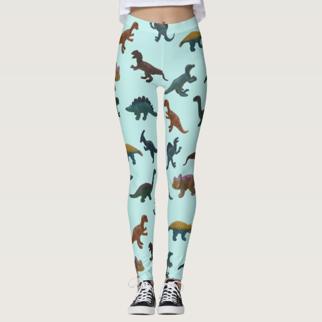 Collage of Plastic Toy Dinosaurier Mint Green Leggings (Vorderseite)