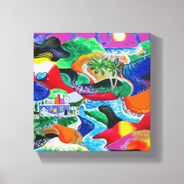 Collage of Puerto Rico Tropical Caribbean Art Leinwanddruck (Vorderseite)