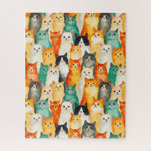 Collage of Watercolor Cats Pattern