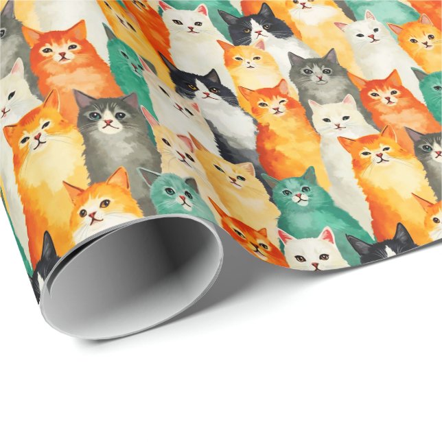 Collage of Watercolor Cats Pattern Geschenkpapier (Rolleneckpunkt)