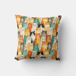 Collage of Watercolor Cats Pattern Kissen