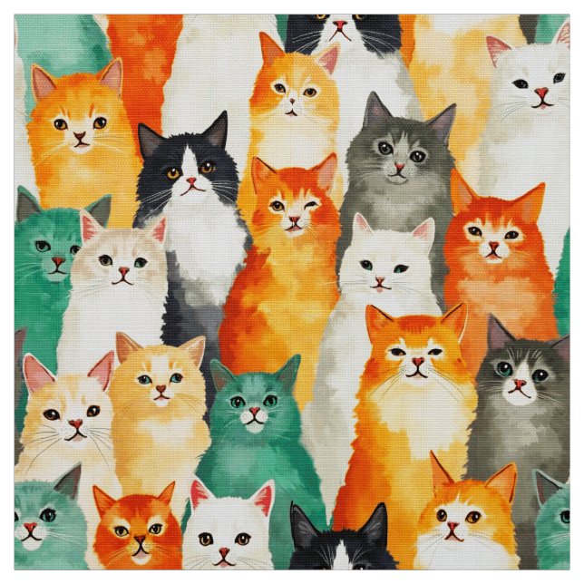 Collage of Watercolor Cats Pattern Stoff (Muster)