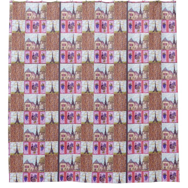 Collage Paris Eiffelturm inspirierter Duschvorhang (Vorderseite)