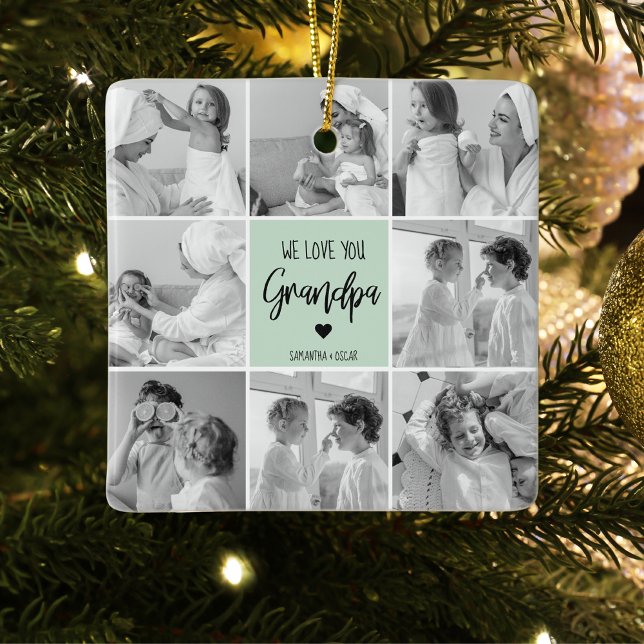 Collage Photo Best Grandpa Ever Pastel Mint Gift Keramikornament (Von Creator hochgeladen)