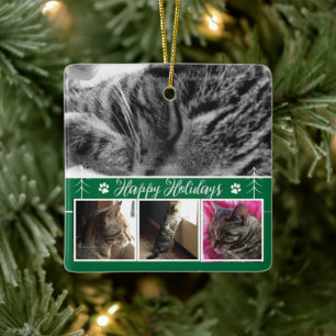 Collage photo de chat Ornement de Noël Vert