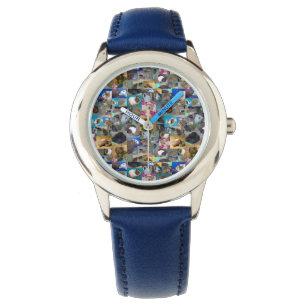 Collage photo de cochon d'Inde, montre en cuir ble