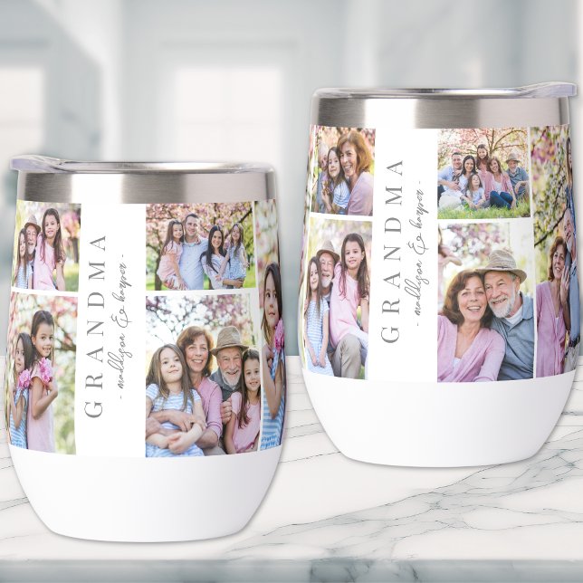 Collage photo de grand-mère (Grandma Photo Collage Thermal Wine Tumbler )
