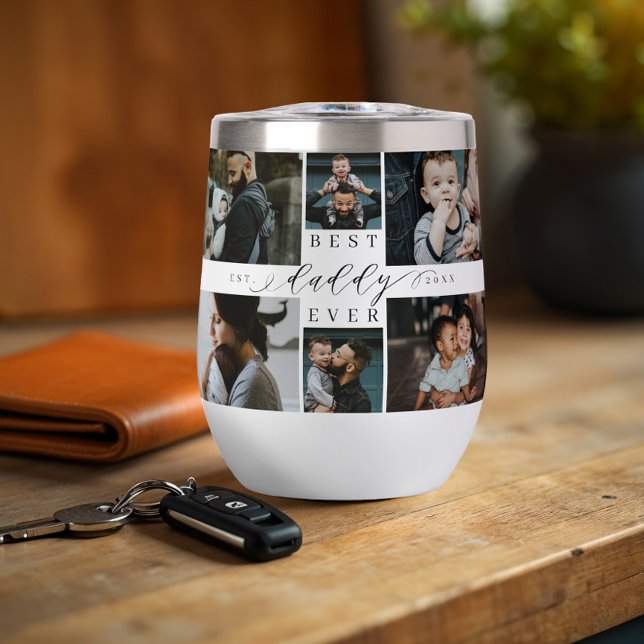 Collage photo de la Fête des pères de script Best  (Best Daddy Ever Script Father's Day Photo Collage Thermal Wine Tumbler)