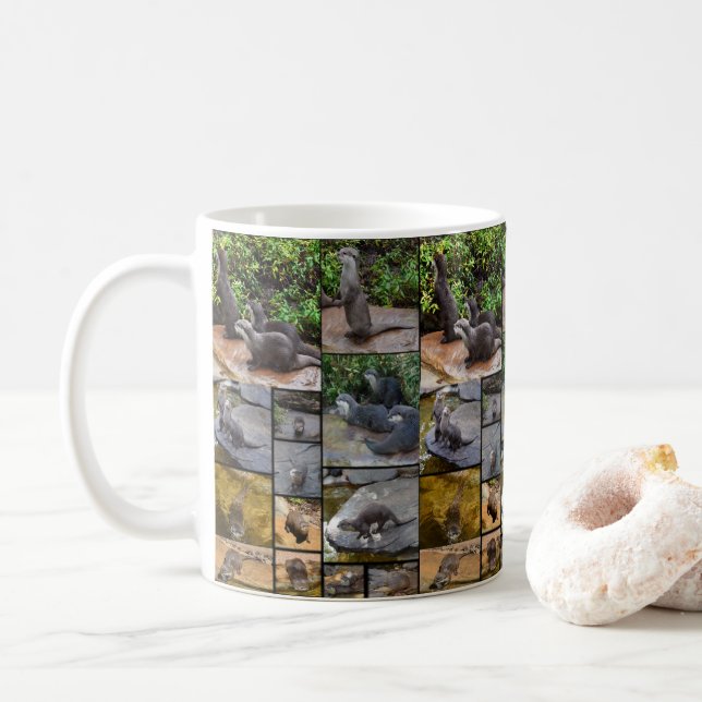 Collage photo de Otter, Mug de café blanc (Avec donut)