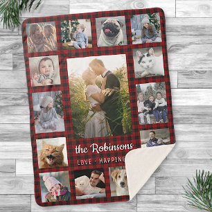 Collage Photo Famille 15 + Nom Red Buffalo Plaid
