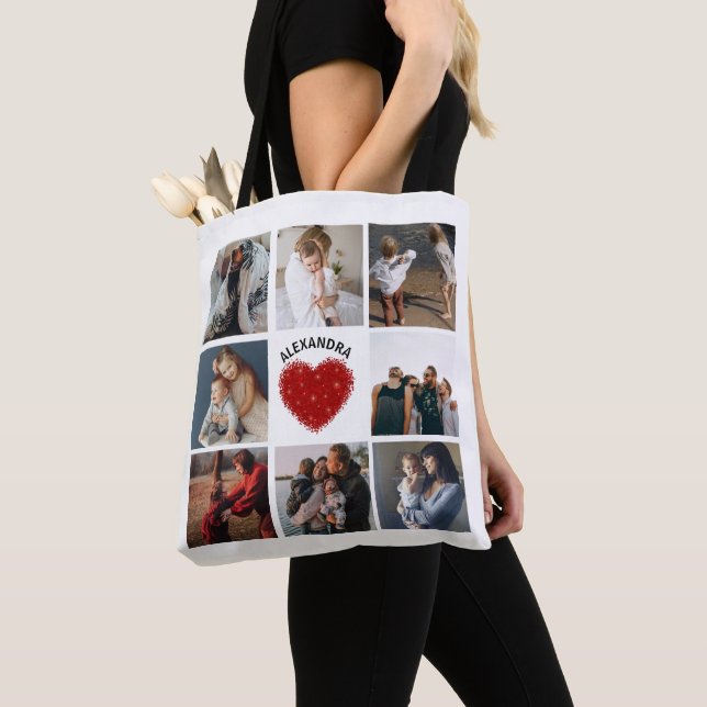 Collage photo noir | Sac fourre-tout de coeur roug (De près)