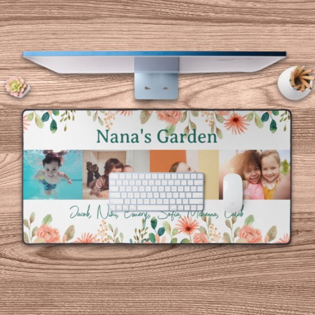 Collage photo personnalisé Jardin de Nana Grandma (Personalized Photo Collage Nana Grandma's Garden Desk Mat)