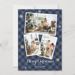 Collage Photo Plaid Bleu Joyeuses Cartes de Noël