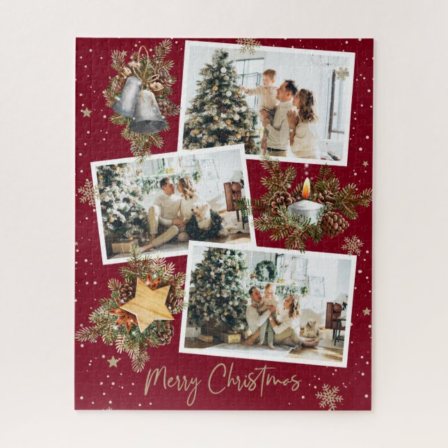 Collage photo rouge personnalisé Puzzle de Noël (Vertical)