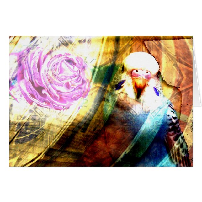 Collage rose de perruche - carte (Devant horizontal)