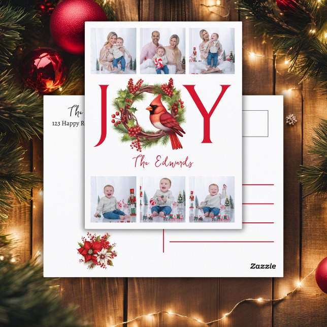Collage sechs Fotos | Joy Christmas Postcard Postkarte (Bring joy to your loved ones this holiday season with a beautiful postcard! Customize yours today!)