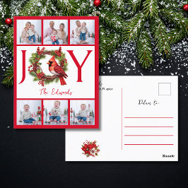 Collage sechs Fotos | Joy Red Christmas Postcard Postkarte