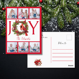 Collage sechs Fotos Joy Red Christmas Postcard Postkarte