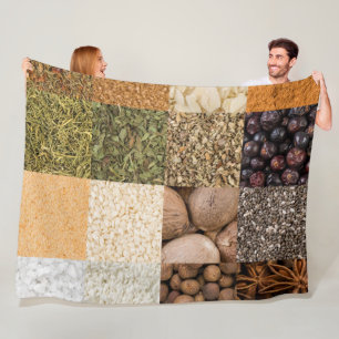 Collage Set von Gewürzen und Lebensmittelzutaten Fleecedecke
