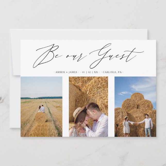 Collage Three Photos Be Our Guest Romantic Wedding Save The Date (Vorderseite)