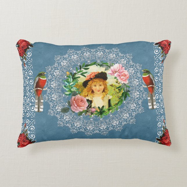Collage Vintag Retro mit Spitzen und Blume Dekokissen (Vorderseite)