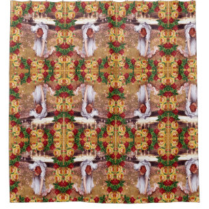 Collage Vintag Retro mit Spitzen und Blume Duschvorhang