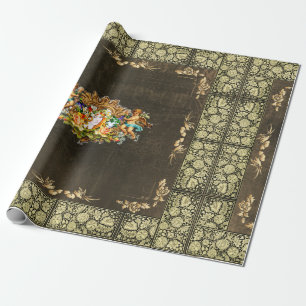 Collage Vintag Retro mit Spitzen und Blume Geschenkpapier