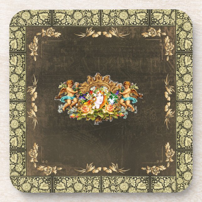 Collage Vintag Retro mit Spitzen und Blume Getränkeuntersetzer (Vorderseite)