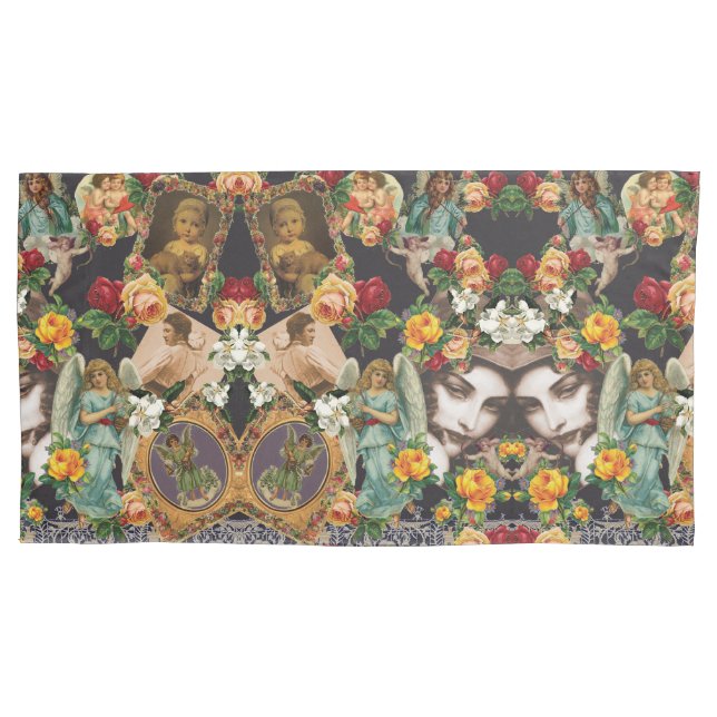 Collage Vintag Retro mit Spitzen und Blume Kissenbezug (Vorderseite-Links)