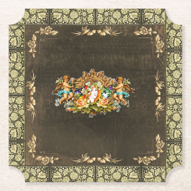 Collage Vintag Retro mit Spitzen und Blume Untersetzer (Vorderseite)