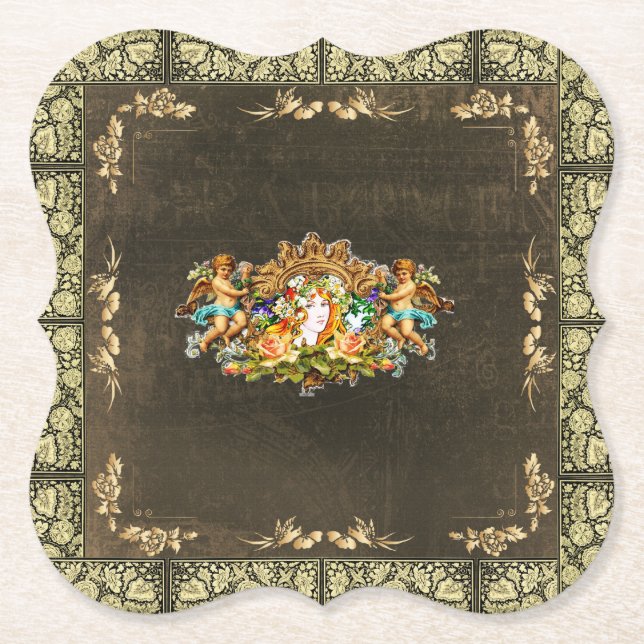 Collage Vintag Retro mit Spitzen und Blume Untersetzer (Vorderseite)