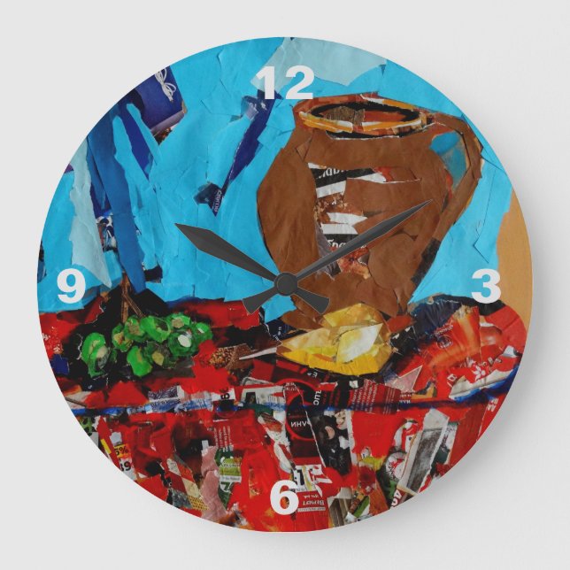 Collagen-Kunst StillLife Naturemort Pop-Kunst-Wand Große Wanduhr (Vorderseite)