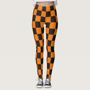 Collants à carreaux orange et noir avec étoiles